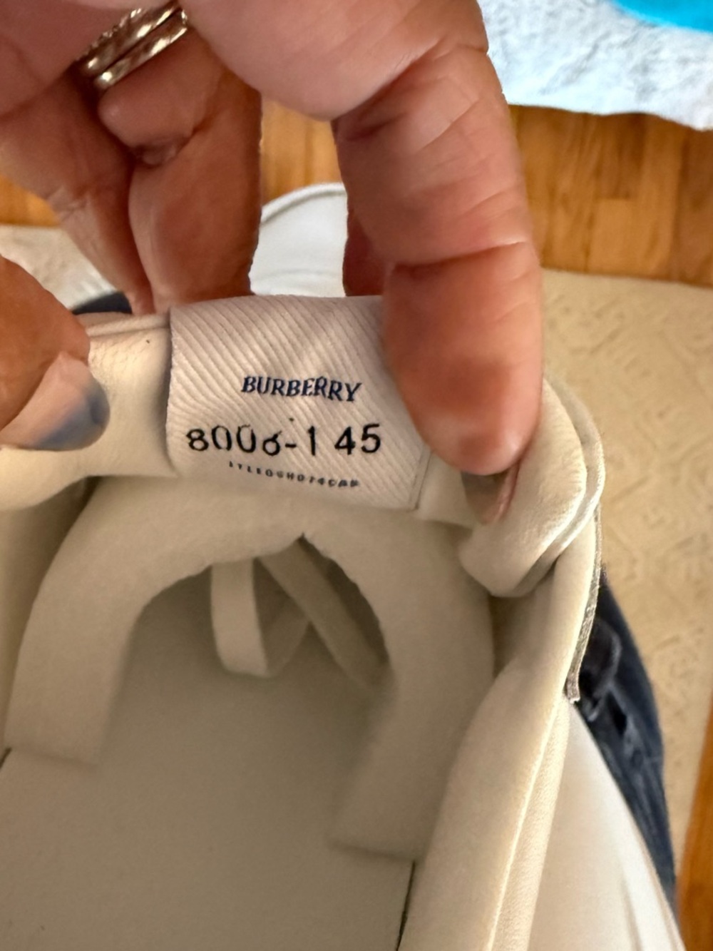 Burberry White Leather Sneakers with Subtle Blue Logo - Picture 6 of 7